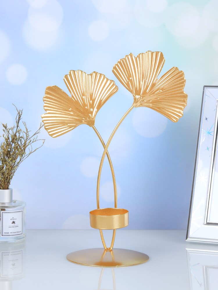 Candle Holder With Golden Ginkgo Leaves