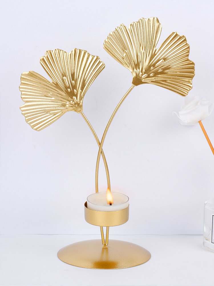 Candle Holder With Golden Ginkgo Leaves