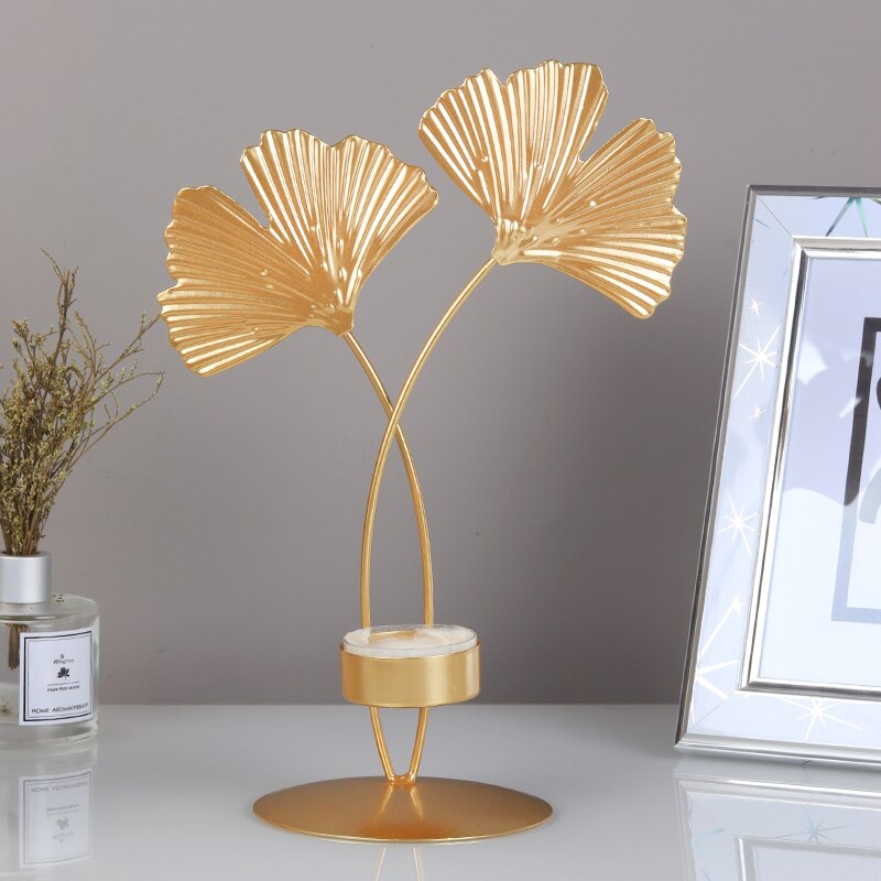 Candle Holder With Golden Ginkgo Leaves