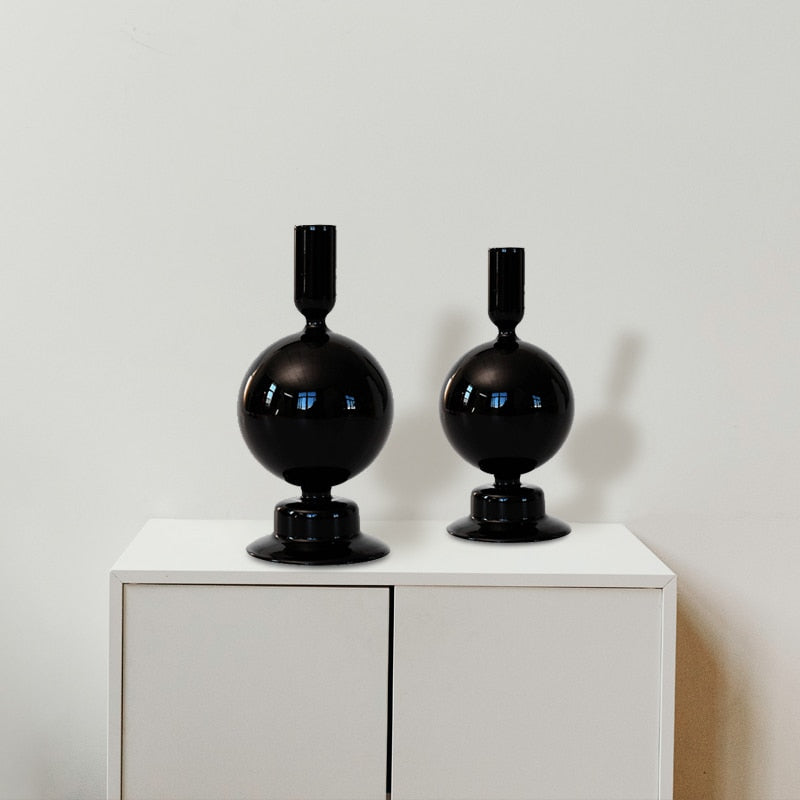 Black Glass Vases - Candles Holder