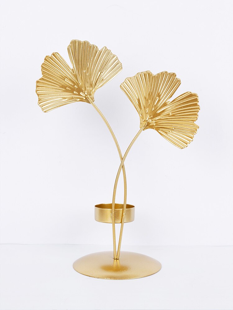 Candle Holder With Golden Ginkgo Leaves