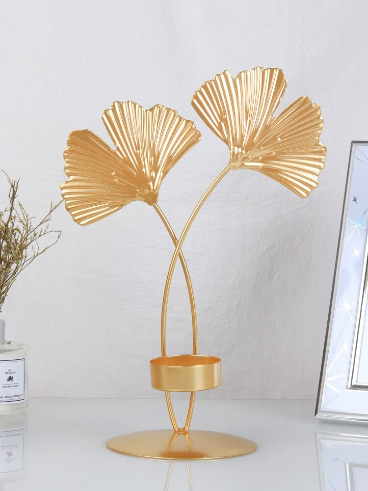 Candle Holder With Golden Ginkgo Leaves