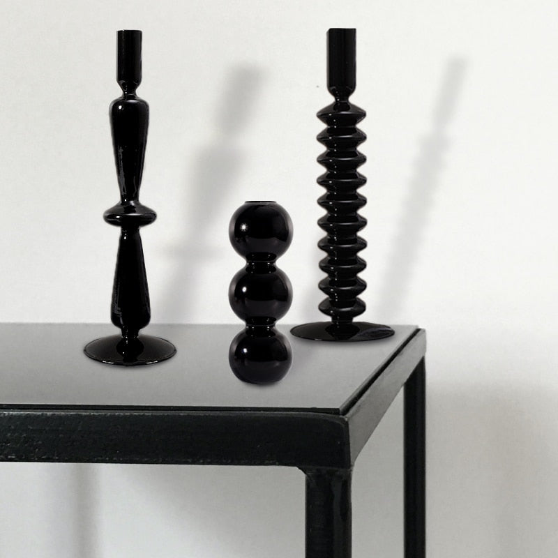 Black Glass Vases - Candles Holder