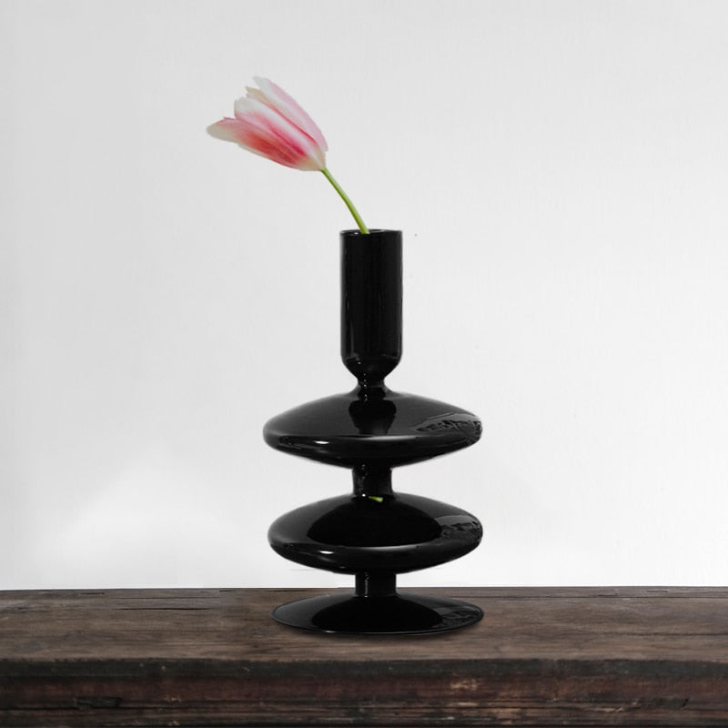 Black Glass Vases - Candles Holder