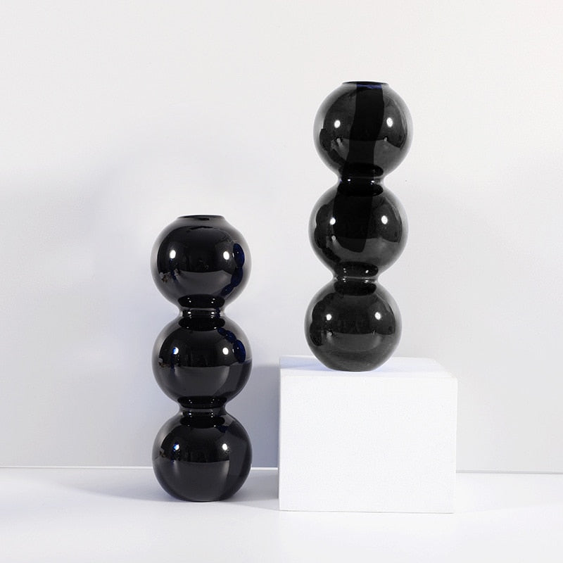 Black Glass Vases - Candles Holder