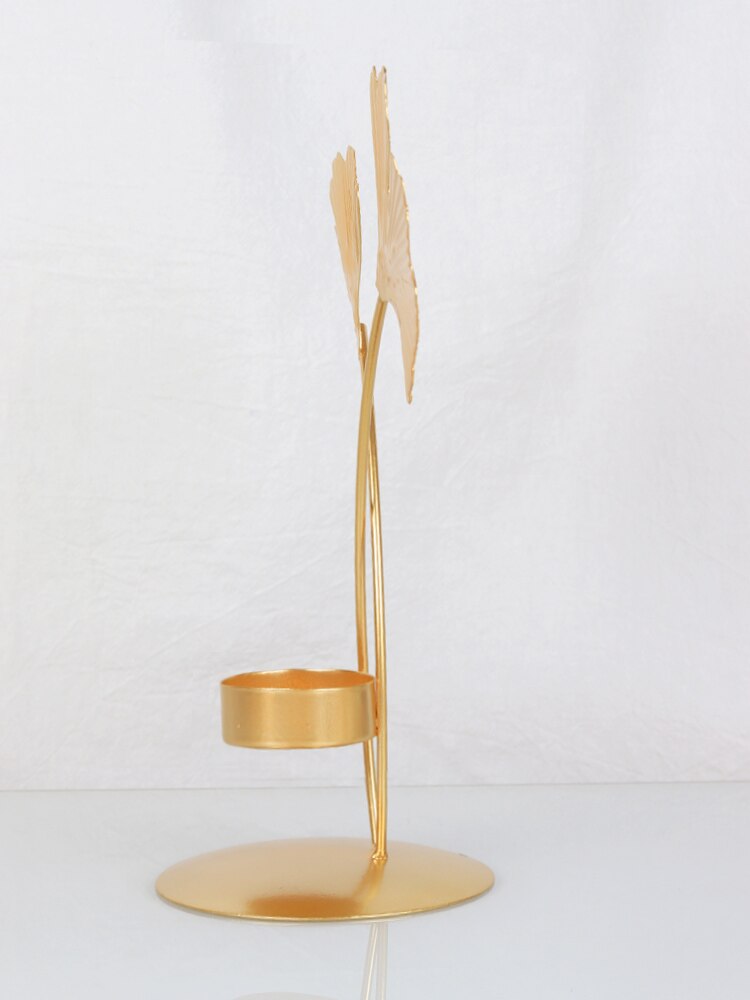 Candle Holder With Golden Ginkgo Leaves